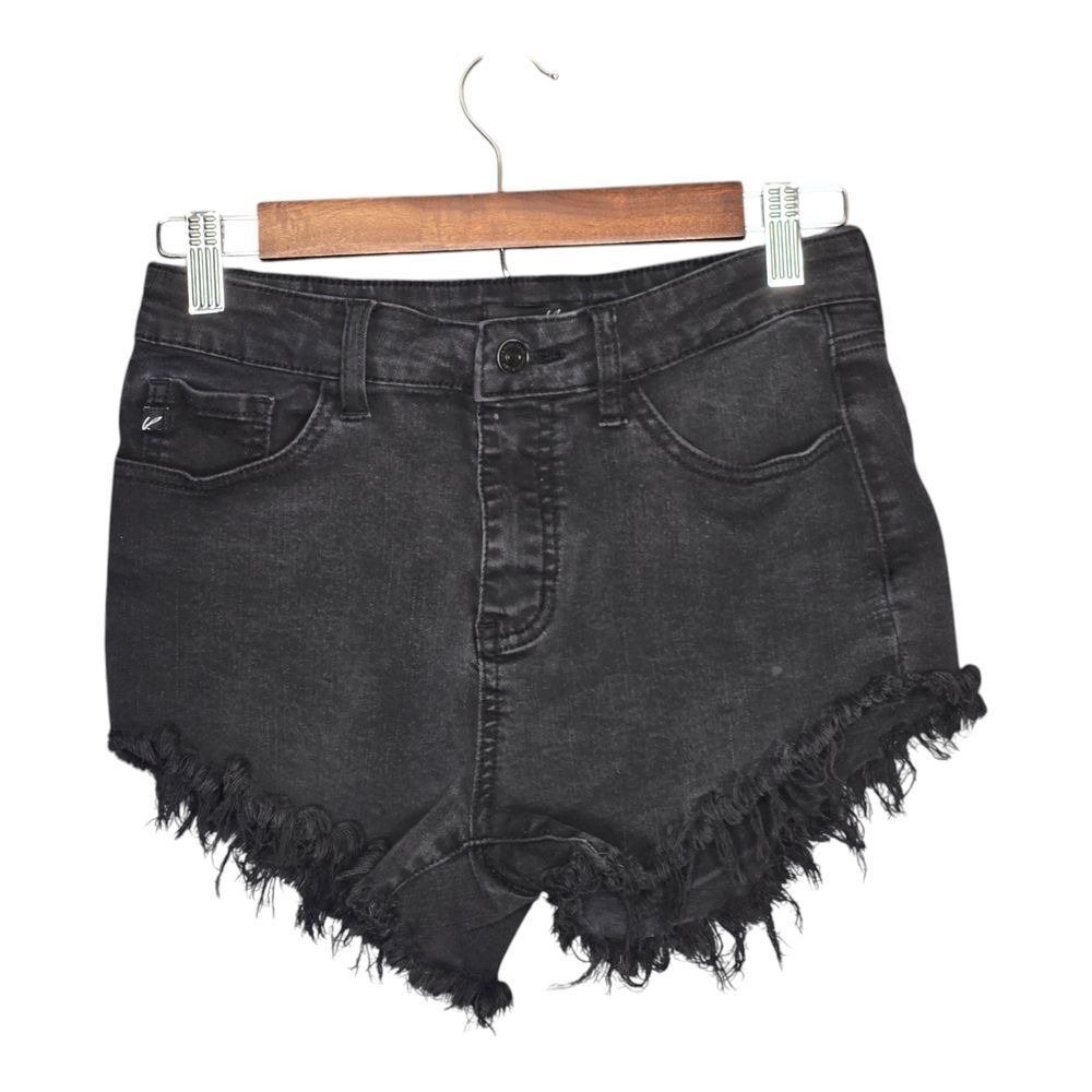 KanCan Black Distressed High Waisted Denim Shorts Frayed Hem Size 27